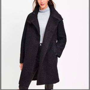 LOFT Curly Funnel Neck Coat Black Large